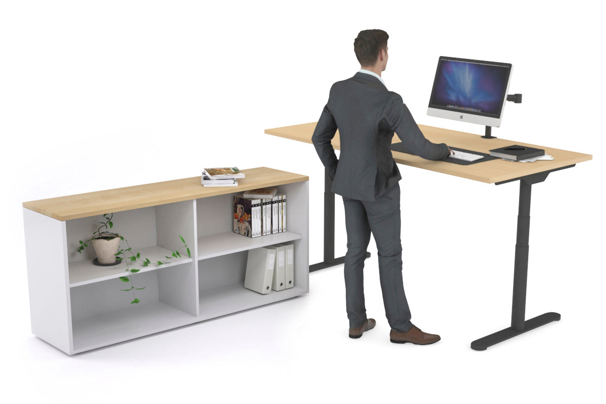 Flexi Premium Height Adjustable Desk Executive Setting [1800L x 700W] Jasonl black frame maple open bookcase