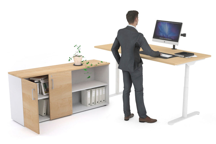 Flexi Premium Height Adjustable Desk Executive Setting [1800L x 700W] Jasonl white frame maple 2 door open storage cabinet