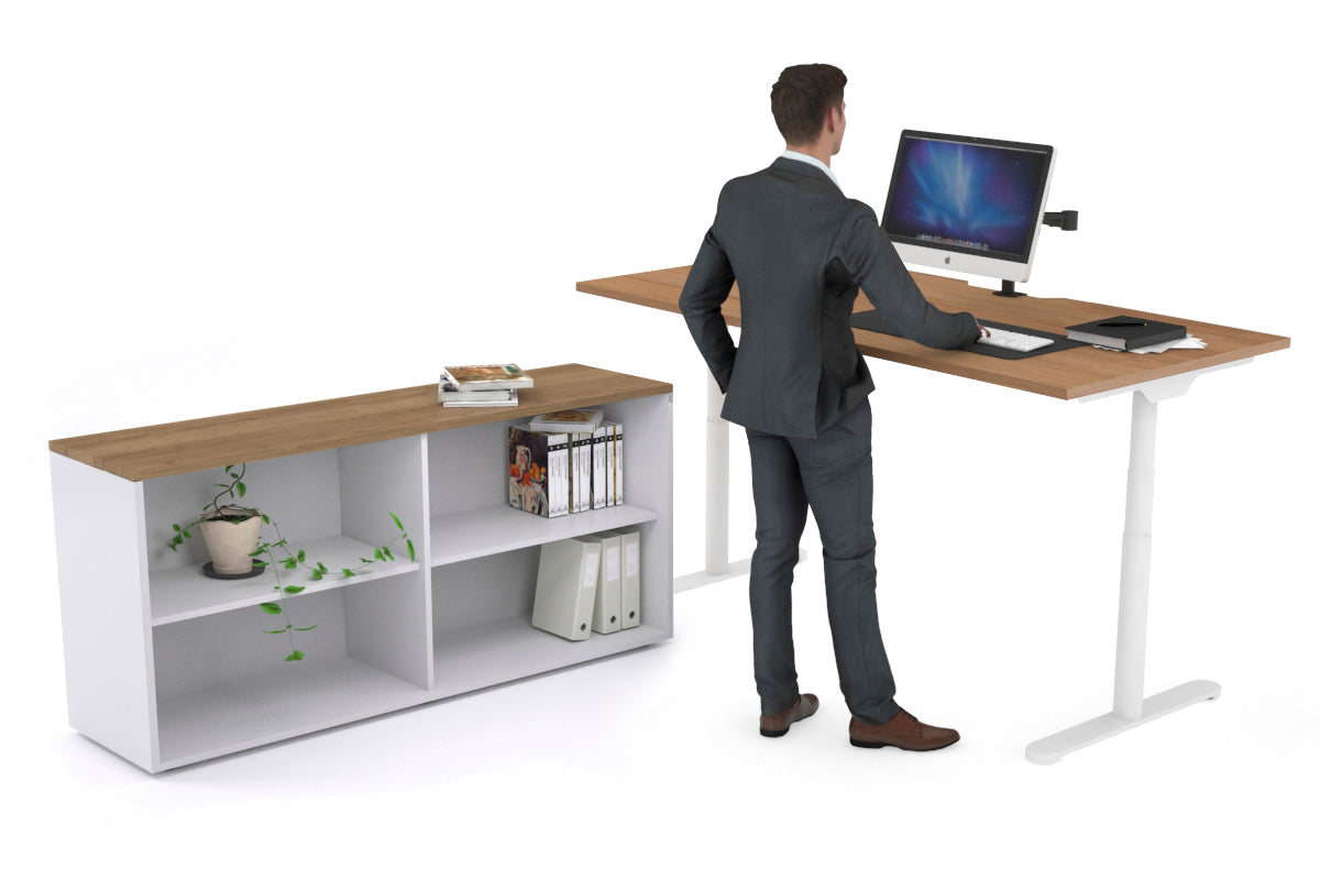 Flexi Premium Height Adjustable Desk Executive Setting [1800L x 800W with cable scallop] Jasonl white frame salvage oak open bookcase