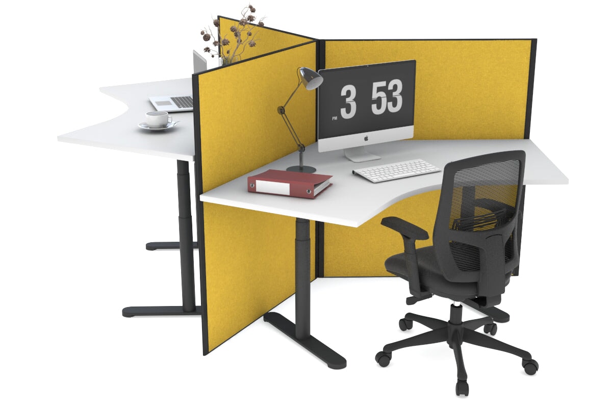 Flexi Premium Sit Stand 3 Person 120 Degree Workstation Jasonl black mustard yellow (1300H x 1200W)