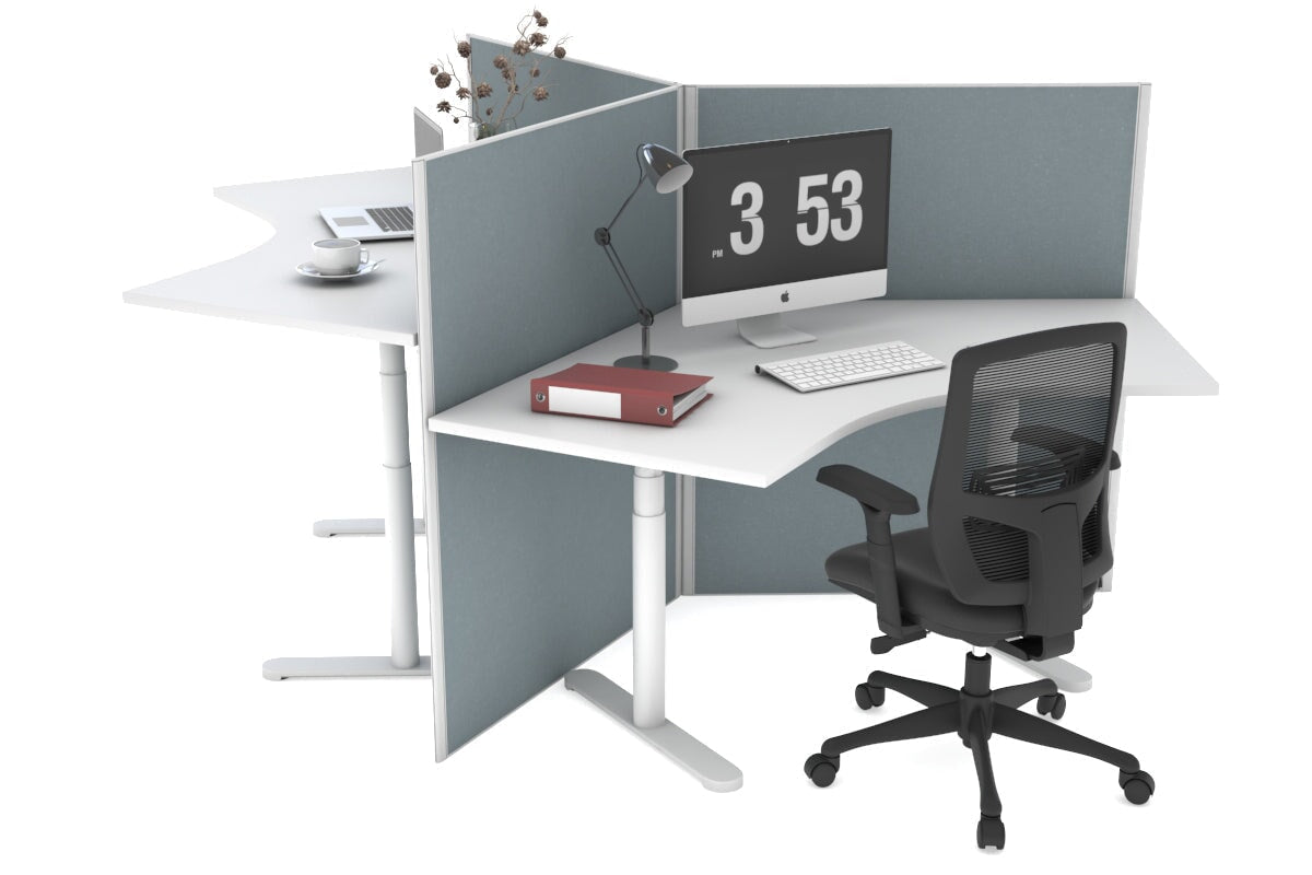 Flexi Premium Sit Stand 3 Person 120 Degree Workstation Jasonl white cool grey (1300H x 1200W)