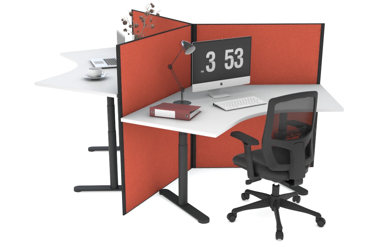 Flexi Premium Sit Stand 3 Person 120 Degree Workstation Jasonl black squash orange (1300H x 1200W)