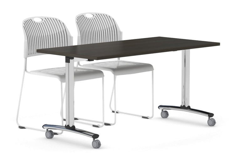 Folding / Flip Top Mobile Meeting Room Table with Wheels Chrome Legs Domino [1200L x 800W] Jasonl dark oak 