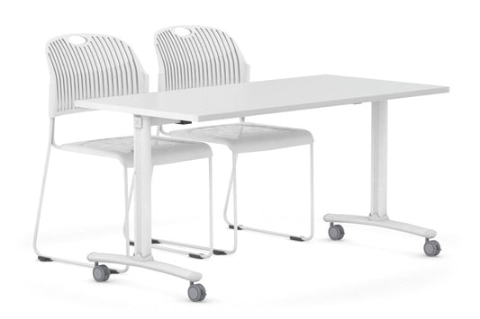 Folding / Flip Top Mobile Meeting Room Table with Wheels Legs Domino [1200L x 700W] Jasonl white leg white 