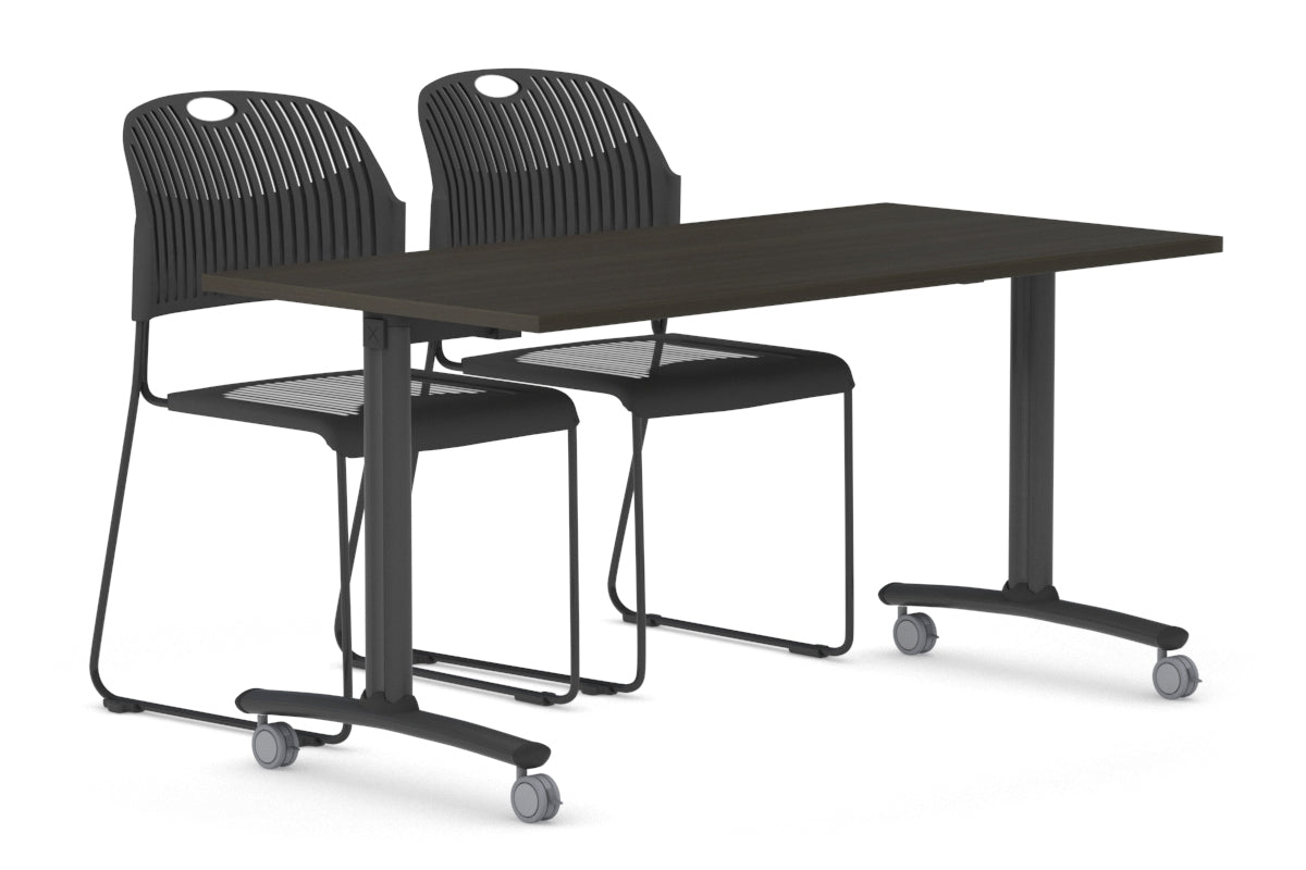 Folding / Flip Top Mobile Meeting Room Table with Wheels Legs Domino [1800L x 700W] Jasonl black leg dark oak 