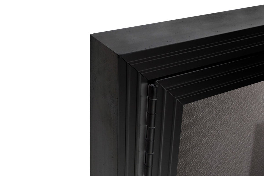 Environmental image of Grey Pinnable Notice Board Hinged Door Black Frame