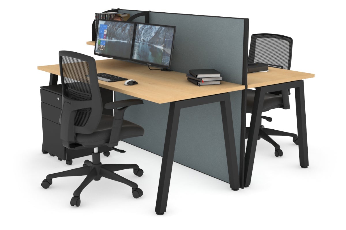 Horizon Quadro 2 Person Bench A Leg Office Workstations [1200L x 700W] Jasonl black leg maple cool grey (1200H x 1200W)