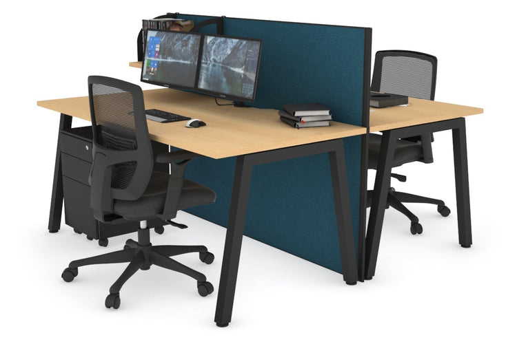 Horizon Quadro 2 Person Bench A Leg Office Workstations [1200L x 800W with Cable Scallop] Jasonl black leg maple deep blue (1200H x 1200W)