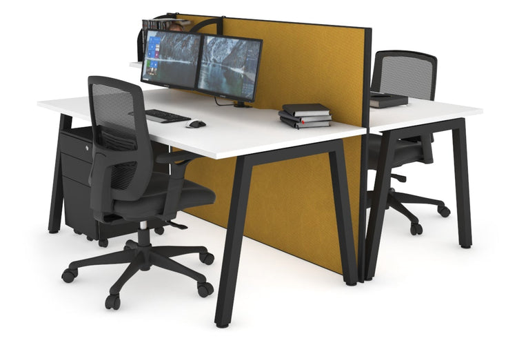 Horizon Quadro 2 Person Bench A Leg Office Workstations [1200L x 800W with Cable Scallop] Jasonl black leg white mustard yellow (1200H x 1200W)