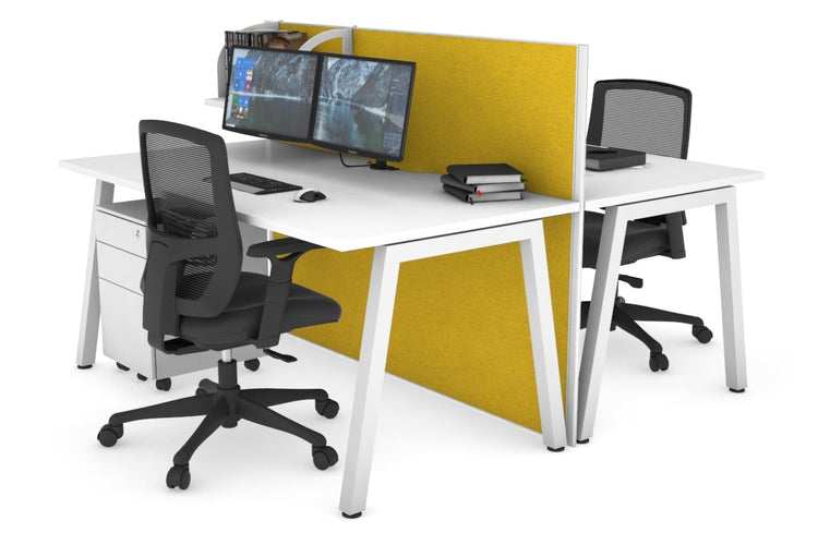 Horizon Quadro 2 Person Bench A Leg Office Workstations [1200L x 800W with Cable Scallop] Jasonl white leg white mustard yellow (1200H x 1200W)
