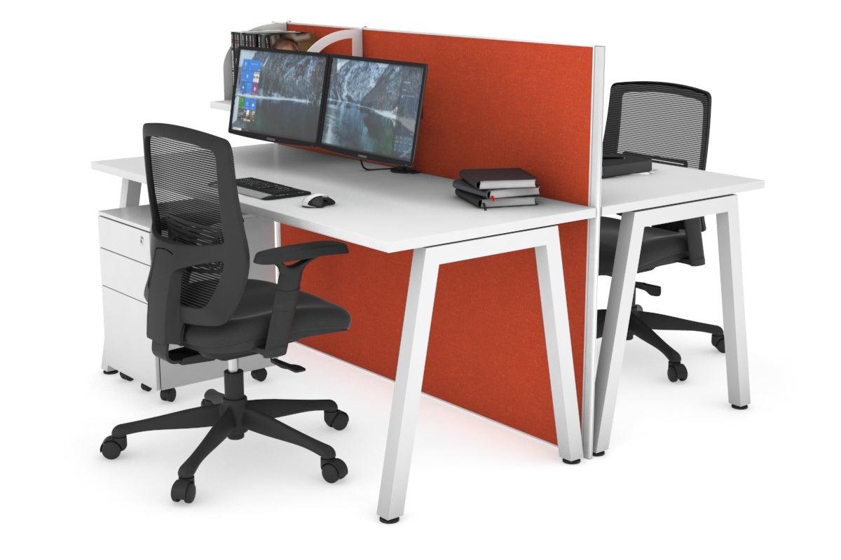 Horizon Quadro 2 Person Bench A Leg Office Workstations [1600L x 700W] Jasonl white leg white orange squash (1200H x 1600W)