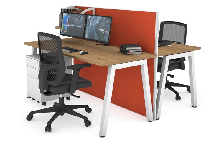 Horizon Quadro 2 Person Bench A Leg Office Workstations [1600L x 700W] Jasonl white leg salvage oak orange squash (1200H x 1600W)