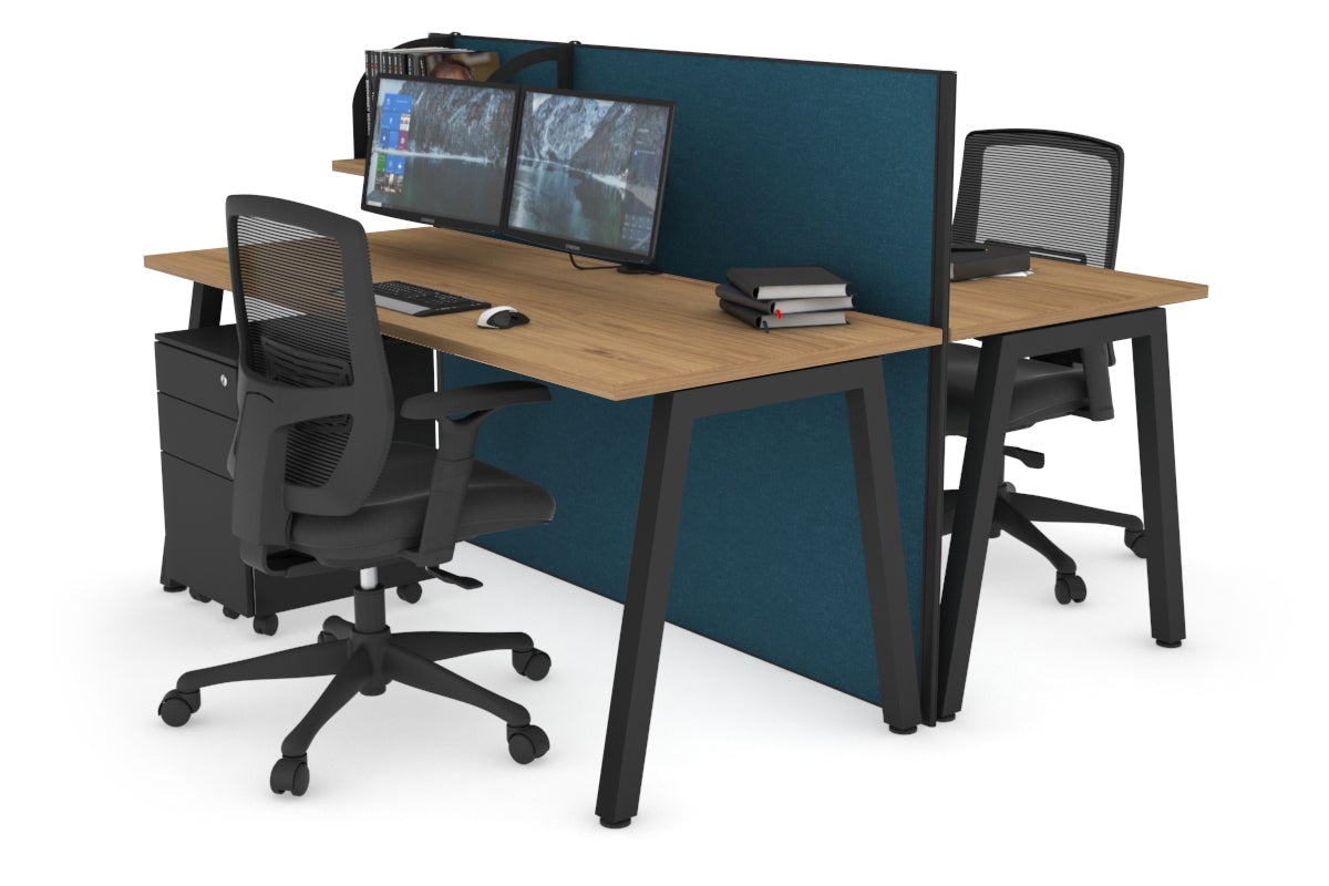 Horizon Quadro 2 Person Bench A Leg Office Workstations [1800L x 700W] Jasonl black leg salvage oak deep blue (1200H x 1800W)