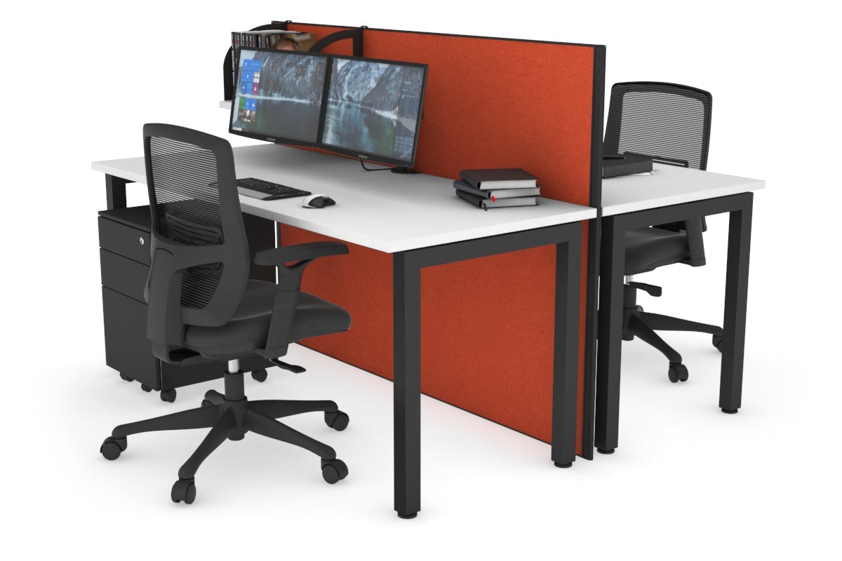 Horizon Quadro 2 Person Bench Square Leg Office Workstations [1200L x 700W] Jasonl black leg white orange squash (1200H x 1200W)