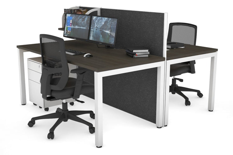 Horizon Quadro 2 Person Bench Square Leg Office Workstations [1200L x 800W with Cable Scallop] Jasonl white leg dark oak moody charcoal (1200H x 1200W)