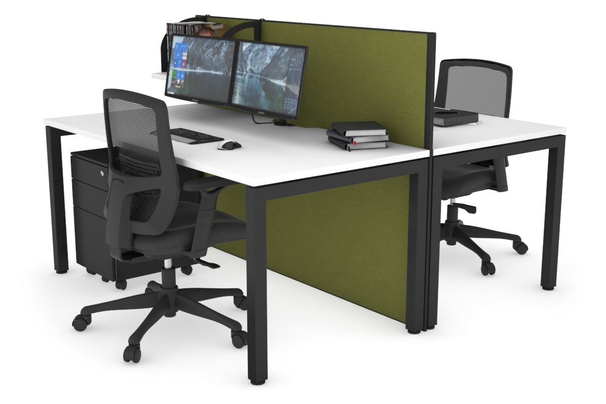 Horizon Quadro 2 Person Bench Square Leg Office Workstations [1200L x 800W with Cable Scallop] Jasonl black leg white green moss (1200H x 1200W)
