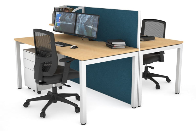 Horizon Quadro 2 Person Bench Square Leg Office Workstations [1200L x 800W with Cable Scallop] Jasonl white leg maple deep blue (1200H x 1200W)