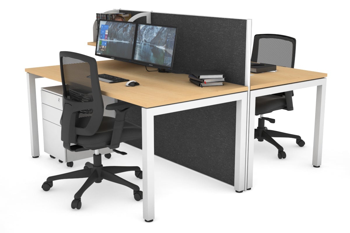 Horizon Quadro 2 Person Bench Square Leg Office Workstations [1200L x 800W with Cable Scallop] Jasonl white leg maple moody charcoal (1200H x 1200W)
