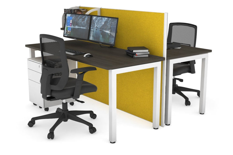 Horizon Quadro 2 Person Bench Square Leg Office Workstations [1400L x 700W] Jasonl white leg dark oak mustard yellow (1200H x 1400W)