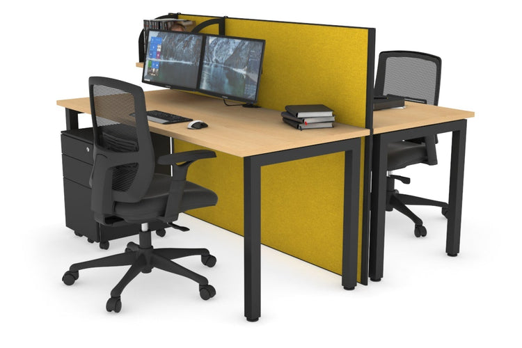 Horizon Quadro 2 Person Bench Square Leg Office Workstations [1400L x 700W] Jasonl black leg maple mustard yellow (1200H x 1400W)