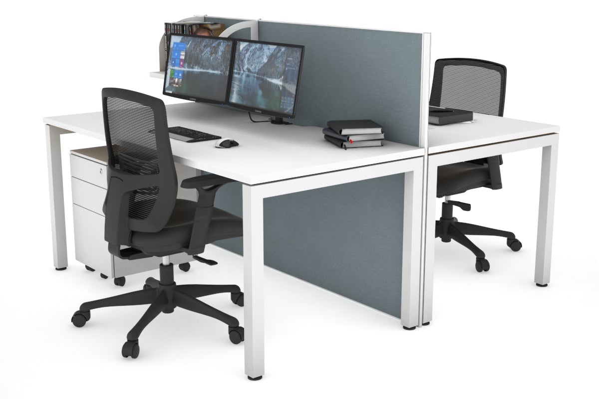 Horizon Quadro 2 Person Bench Square Leg Office Workstations [1400L x 800W with Cable Scallop] Jasonl white leg white cool grey (1200H x 1400W)