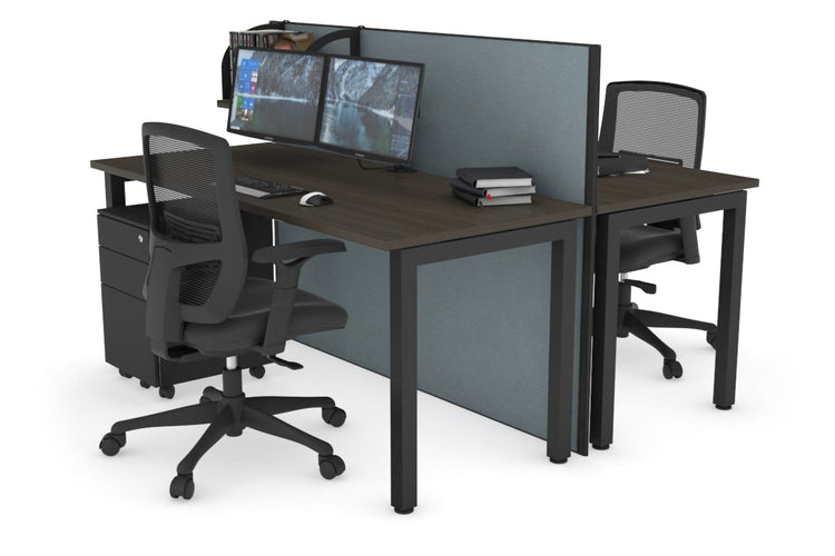 Horizon Quadro 2 Person Bench Square Leg Office Workstations [1800L x 700W] Jasonl black leg dark oak cool grey (1200H x 1800W)