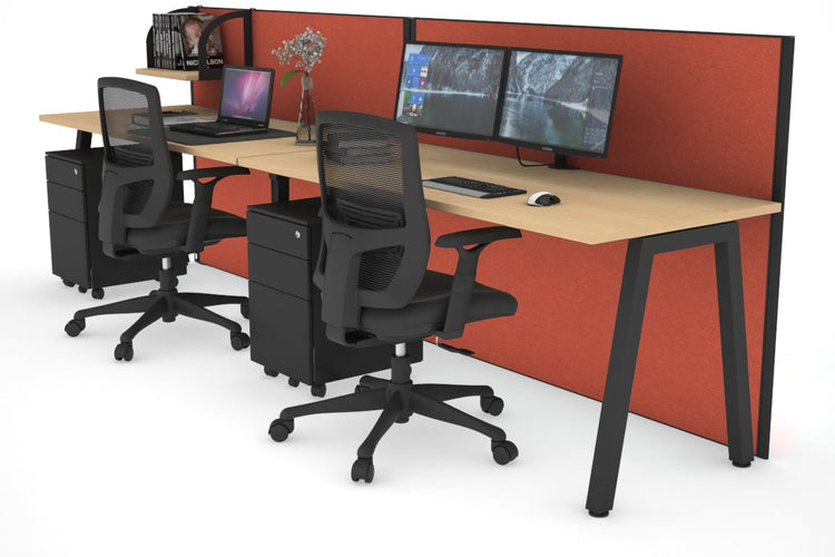 Horizon Quadro 2 Person Run A Leg Office Workstations [1200L x 700W] Jasonl black leg maple orange squash (1200H x 2400W)