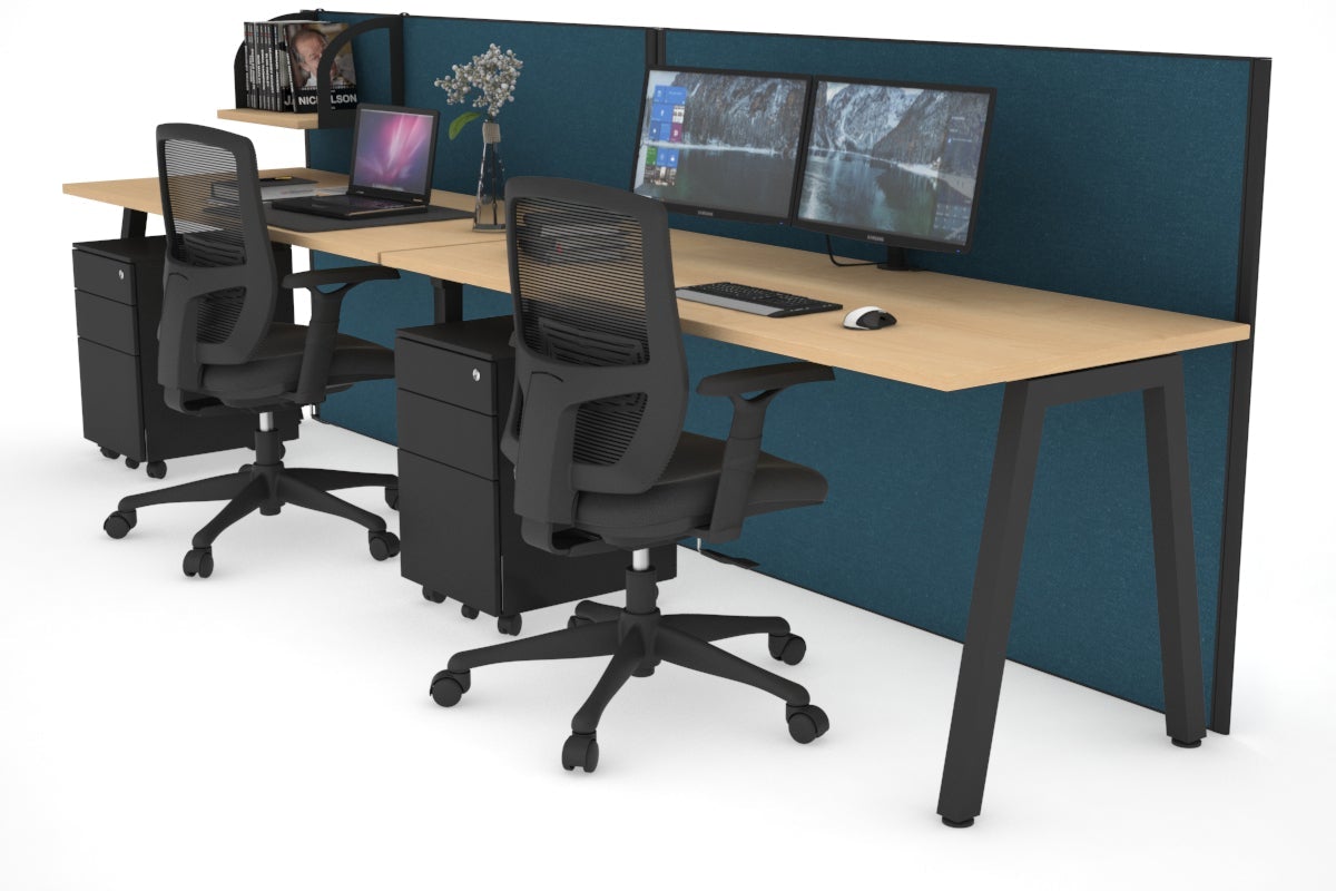 Horizon Quadro 2 Person Run A Leg Office Workstations [1200L x 700W] Jasonl black leg maple deep blue (1200H x 2400W)