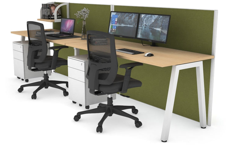 Horizon Quadro 2 Person Run A Leg Office Workstations [1200L x 700W] Jasonl white leg maple green moss (1200H x 2400W)