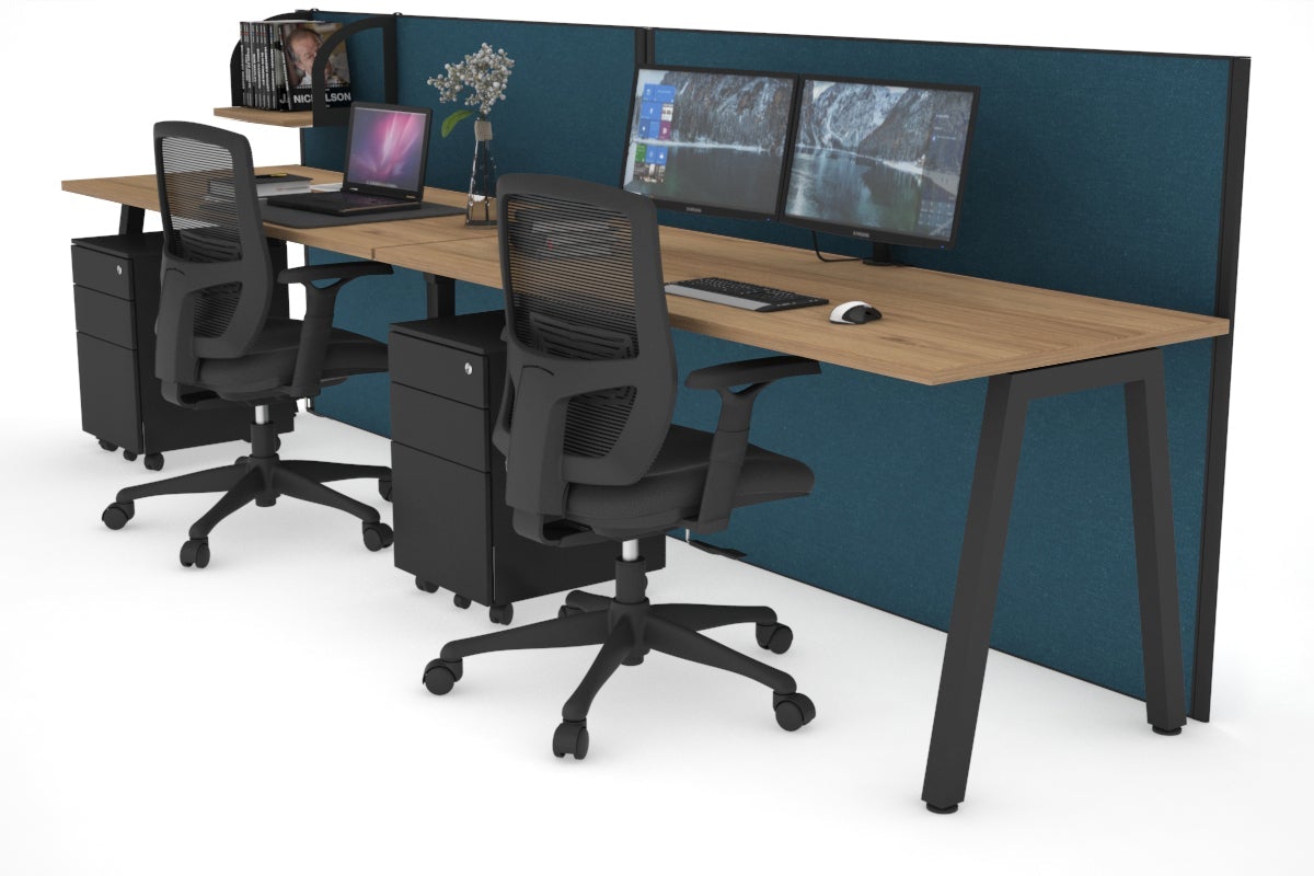 Horizon Quadro 2 Person Run A Leg Office Workstations [1200L x 700W] Jasonl black leg salvage oak deep blue (1200H x 2400W)