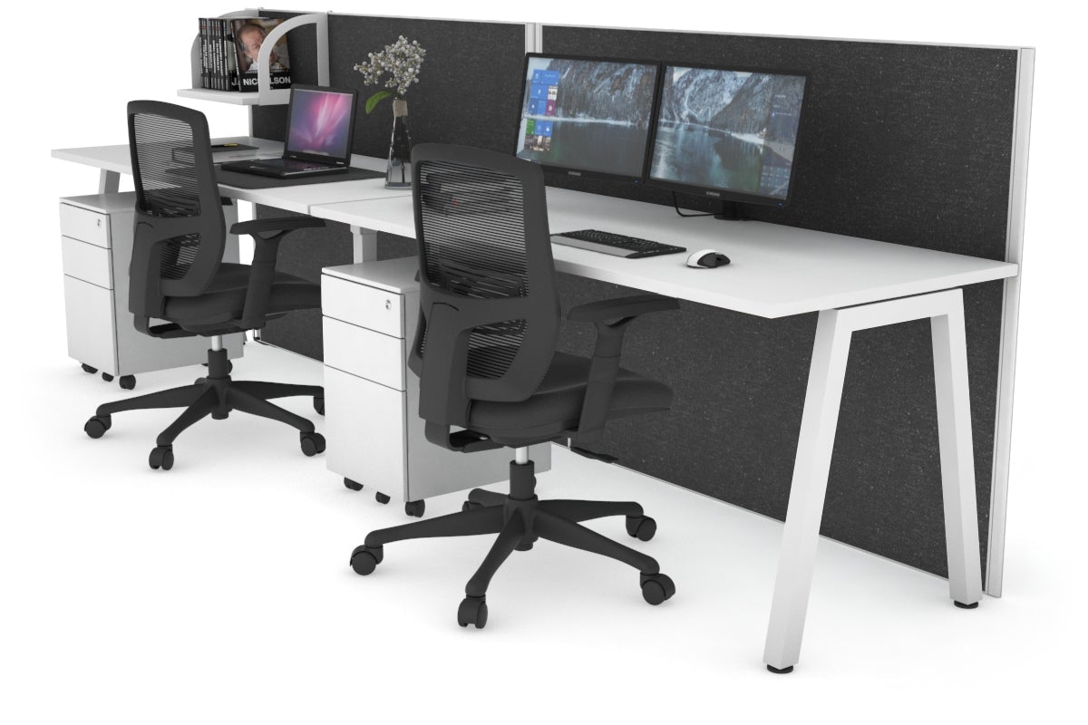 Horizon Quadro 2 Person Run A Leg Office Workstations [1200L x 700W] Jasonl white leg white moody charcoal (1200H x 2400W)