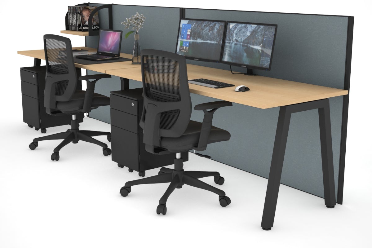 Horizon Quadro 2 Person Run A Leg Office Workstations [1200L x 700W] Jasonl black leg maple cool grey (1200H x 2400W)