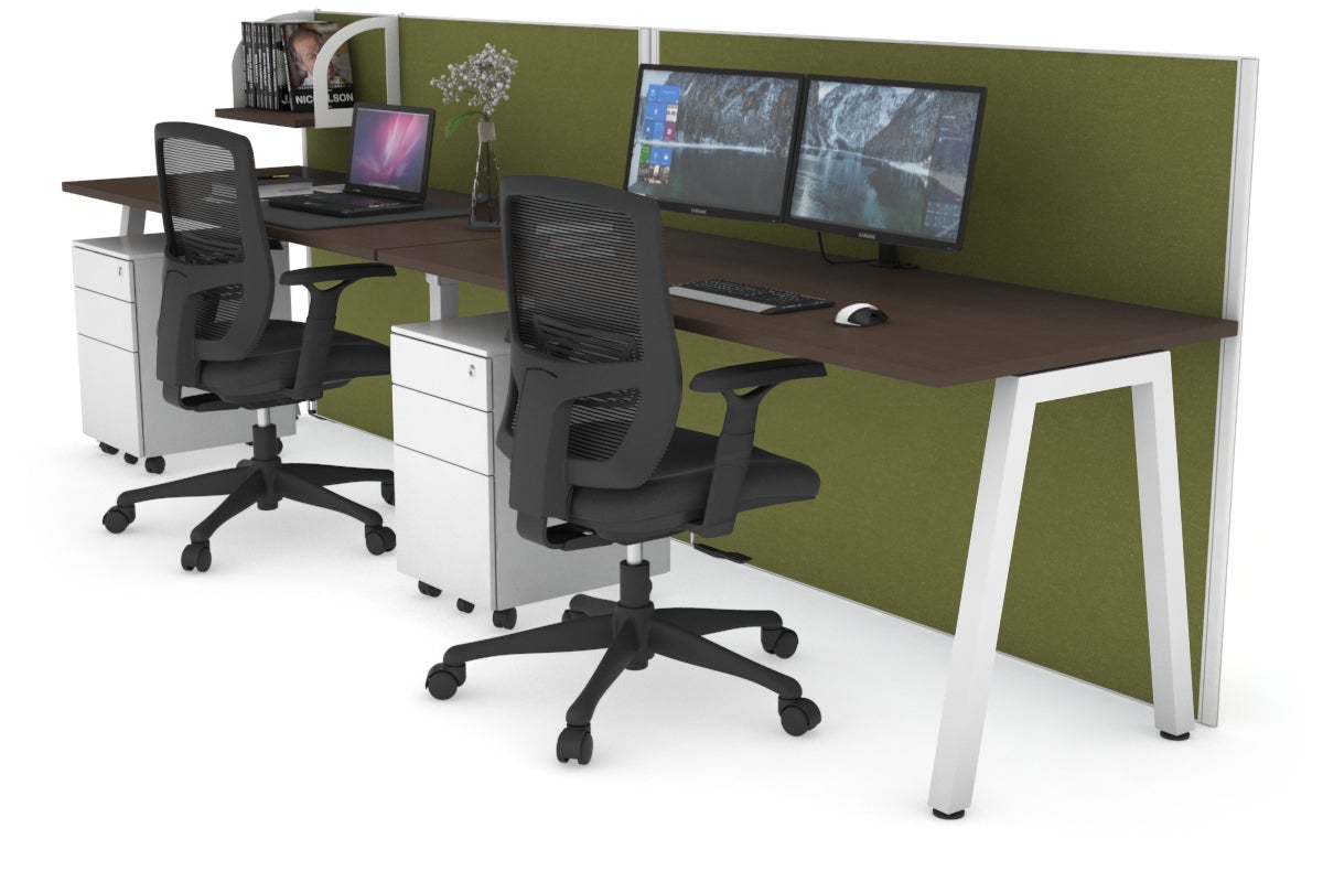 Horizon Quadro 2 Person Run A Leg Office Workstations [1200L x 700W] Jasonl white leg wenge green moss (1200H x 2400W)