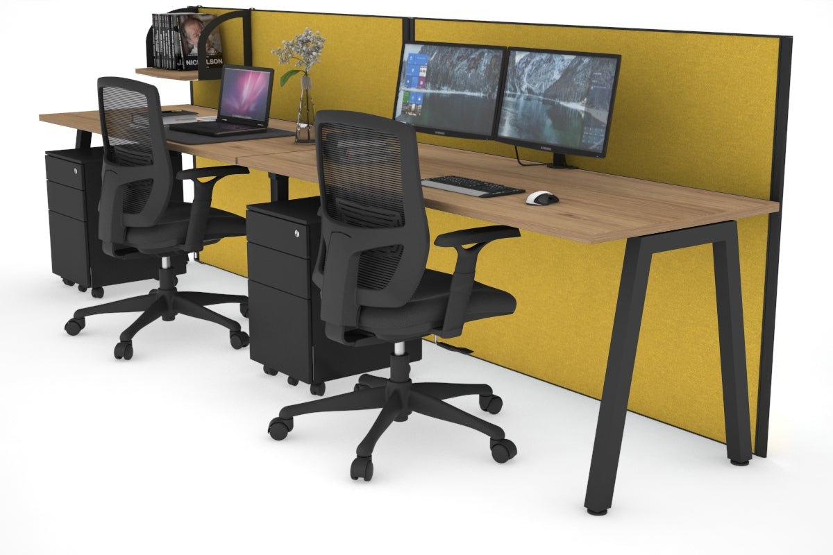 Horizon Quadro 2 Person Run A Leg Office Workstations [1200L x 700W] Jasonl black leg salvage oak mustard yellow (1200H x 2400W)