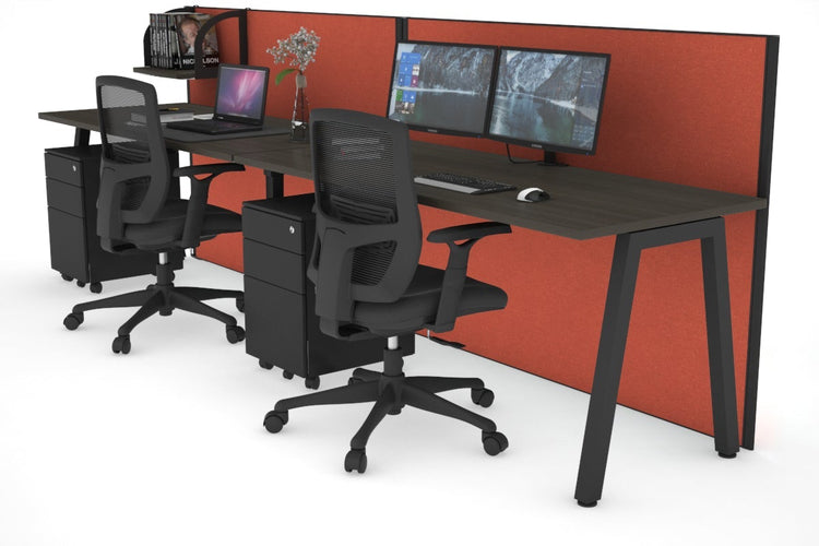 Horizon Quadro 2 Person Run A Leg Office Workstations [1200L x 700W] Jasonl black leg dark oak orange squash (1200H x 2400W)