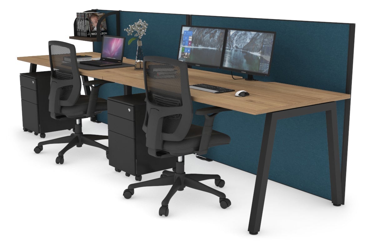 Horizon Quadro 2 Person Run A Leg Office Workstations [1200L x 800W with Cable Scallop] Jasonl black leg salvage oak deep blue (1200H x 2400W)