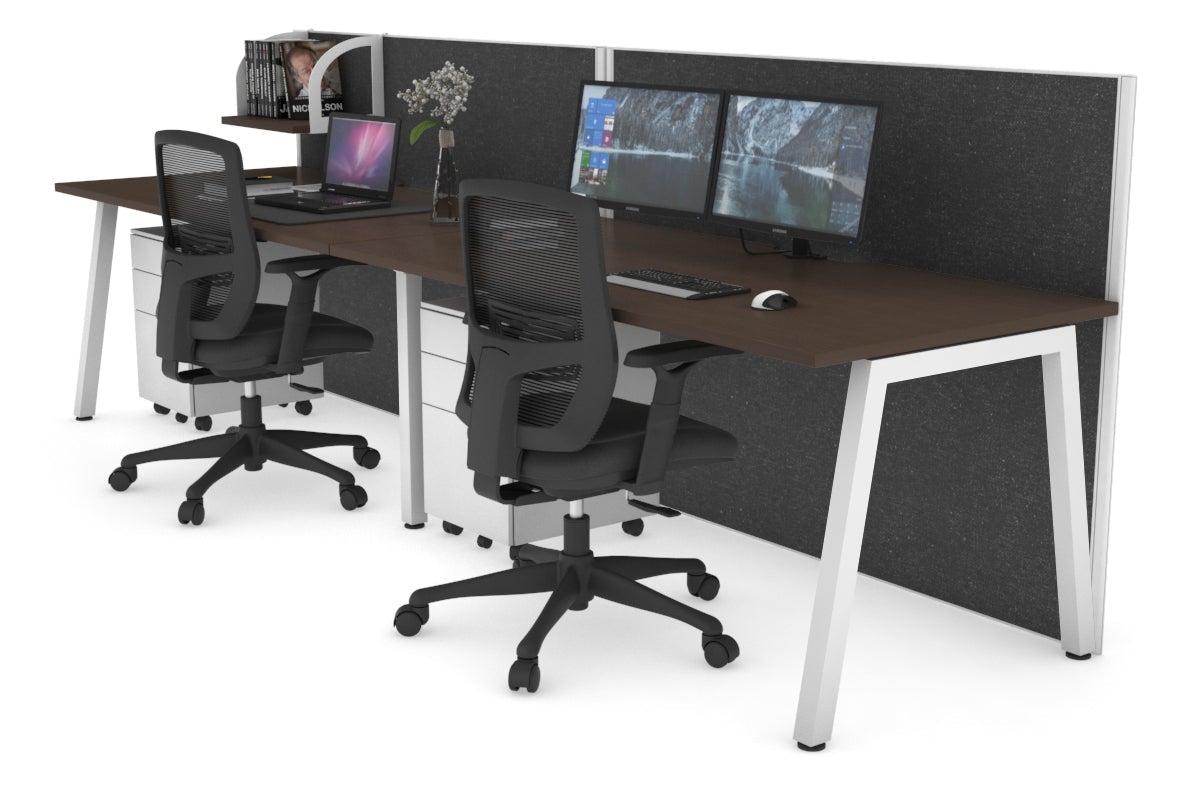 Horizon Quadro 2 Person Run A Leg Office Workstations [1800L x 800W with Cable Scallop] Jasonl white leg wenge moody charcoal (1200H x 3600W)