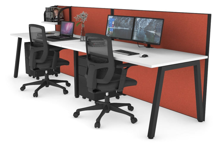 Horizon Quadro 2 Person Run A Leg Office Workstations [1800L x 800W with Cable Scallop] Jasonl black leg white orange squash (1200H x 3600W)