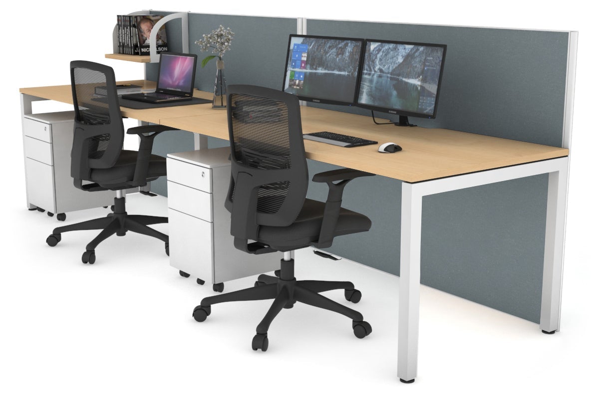 Horizon Quadro 2 Person Run Square Leg Office Workstations [1200L x 800W with Cable Scallop] Jasonl white leg maple cool grey (1200H x 2400W)