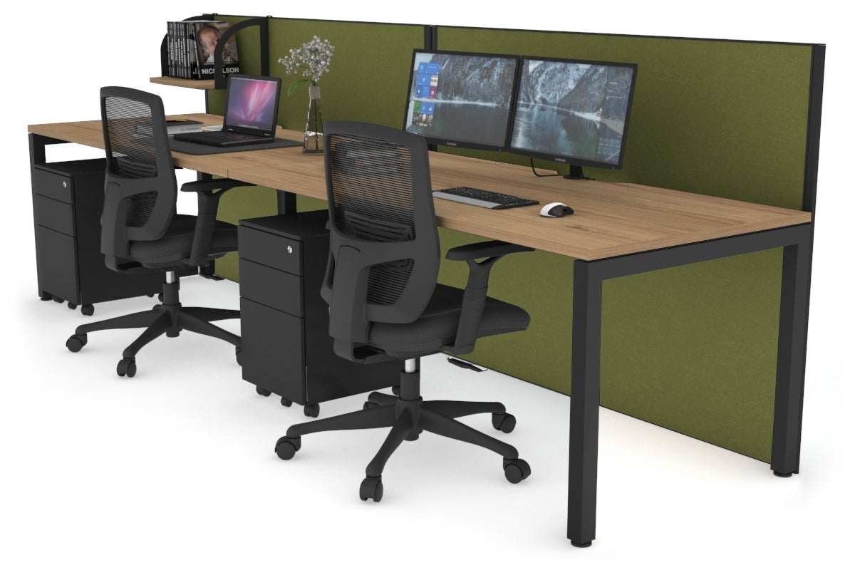 Horizon Quadro 2 Person Run Square Leg Office Workstations [1400L x 800W with Cable Scallop] Jasonl black leg salvage oak green moss (1200H x 2800W)