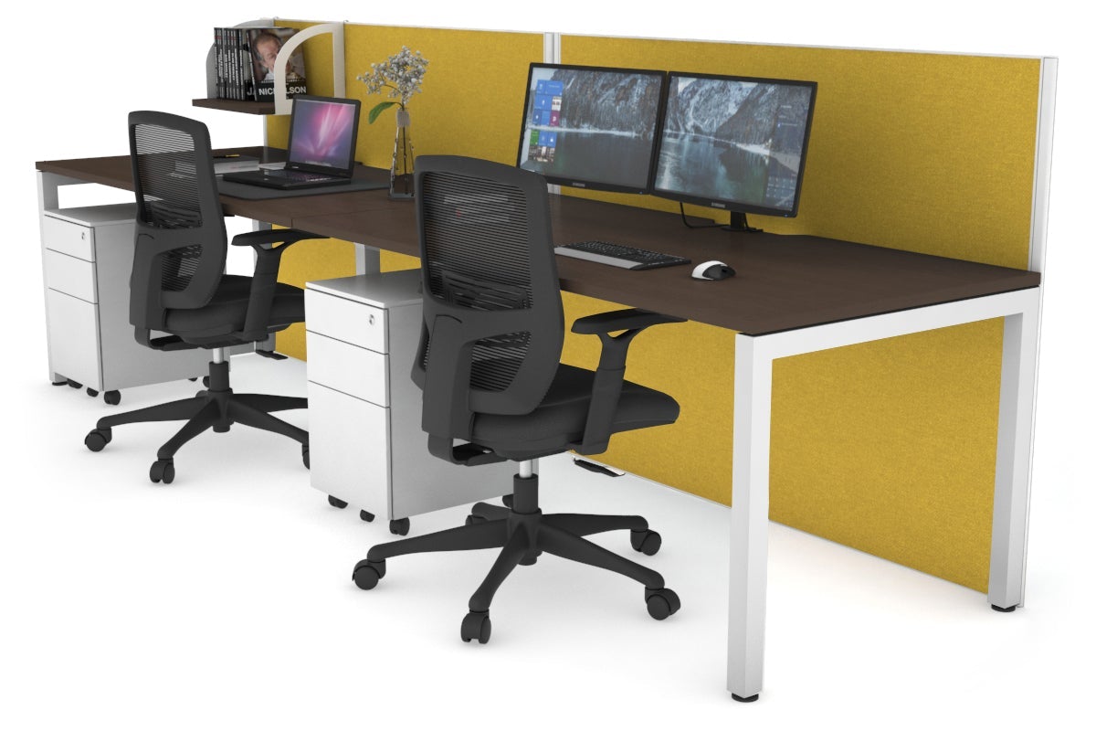 Horizon Quadro 2 Person Run Square Leg Office Workstations [1400L x 800W with Cable Scallop] Jasonl white leg wenge mustard yellow (1200H x 2800W)