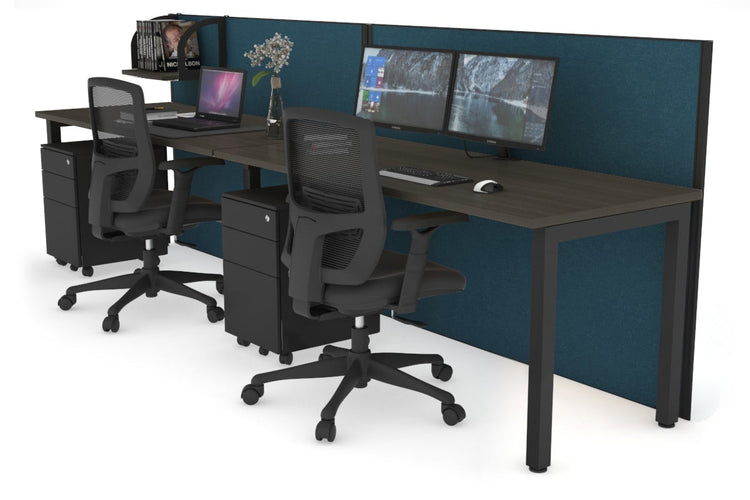 Horizon Quadro 2 Person Run Square Leg Office Workstations [1600L x 700W] Jasonl black leg dark oak deep blue (1200H x 3200W)