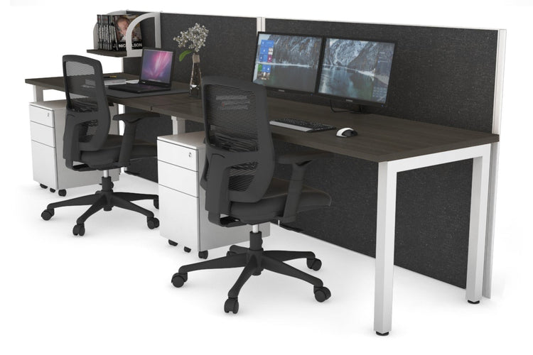 Horizon Quadro 2 Person Run Square Leg Office Workstations [1600L x 700W] Jasonl white leg dark oak moody charcoal (1200H x 3200W)