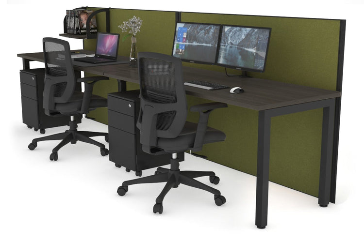 Horizon Quadro 2 Person Run Square Leg Office Workstations [1600L x 700W] Jasonl black leg dark oak green moss (1200H x 3200W)
