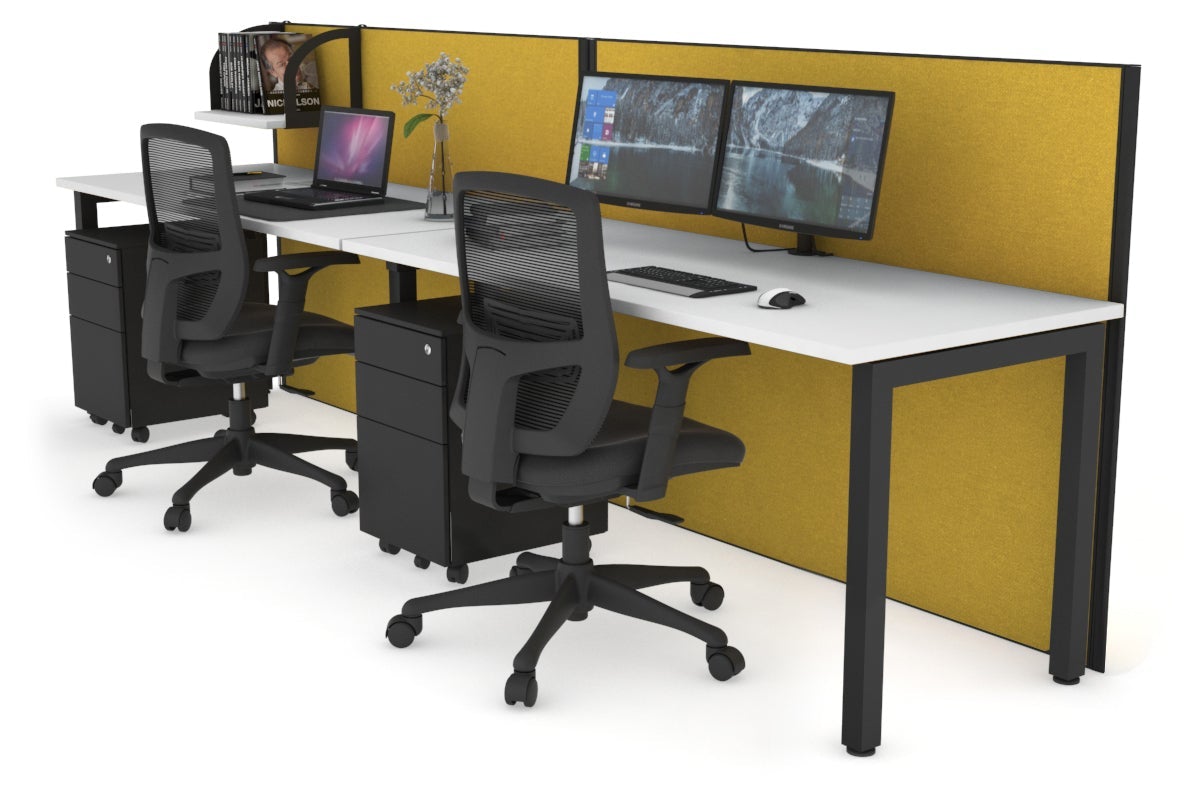 Horizon Quadro 2 Person Run Square Leg Office Workstations [1800L x 700W] Jasonl black leg white mustard yellow (1200H x 3600W)