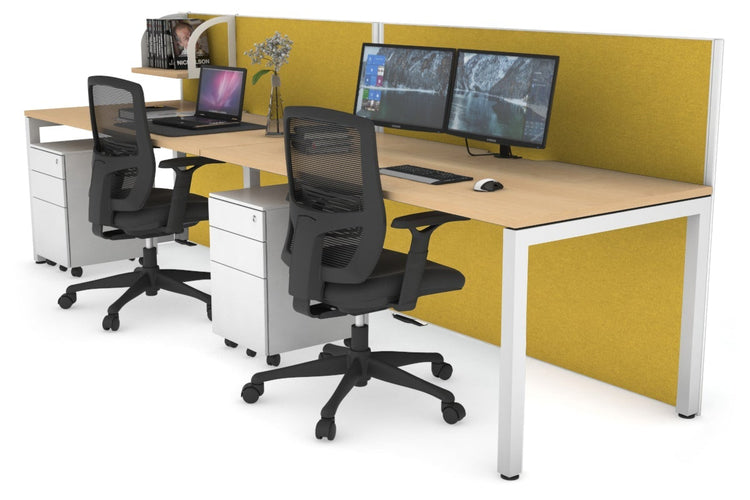 Horizon Quadro 2 Person Run Square Leg Office Workstations [1800L x 800W with Cable Scallop] Jasonl white leg maple mustard yellow (1200H x 3600W)