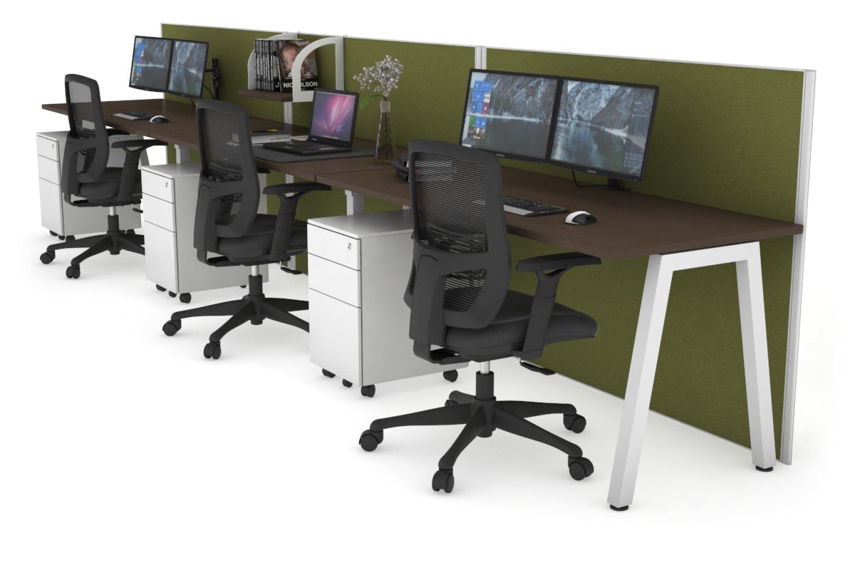 Horizon Quadro 3 Person Run A Leg Office Workstations [1200L x 700W] Jasonl white leg wenge green moss (1200H x 3600W)