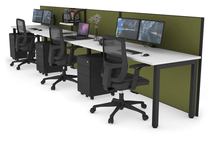 Horizon Quadro 3 Person Run Square Leg Office Workstations [1400L x 700W] Jasonl black leg white green moss (1200H x 4200W)