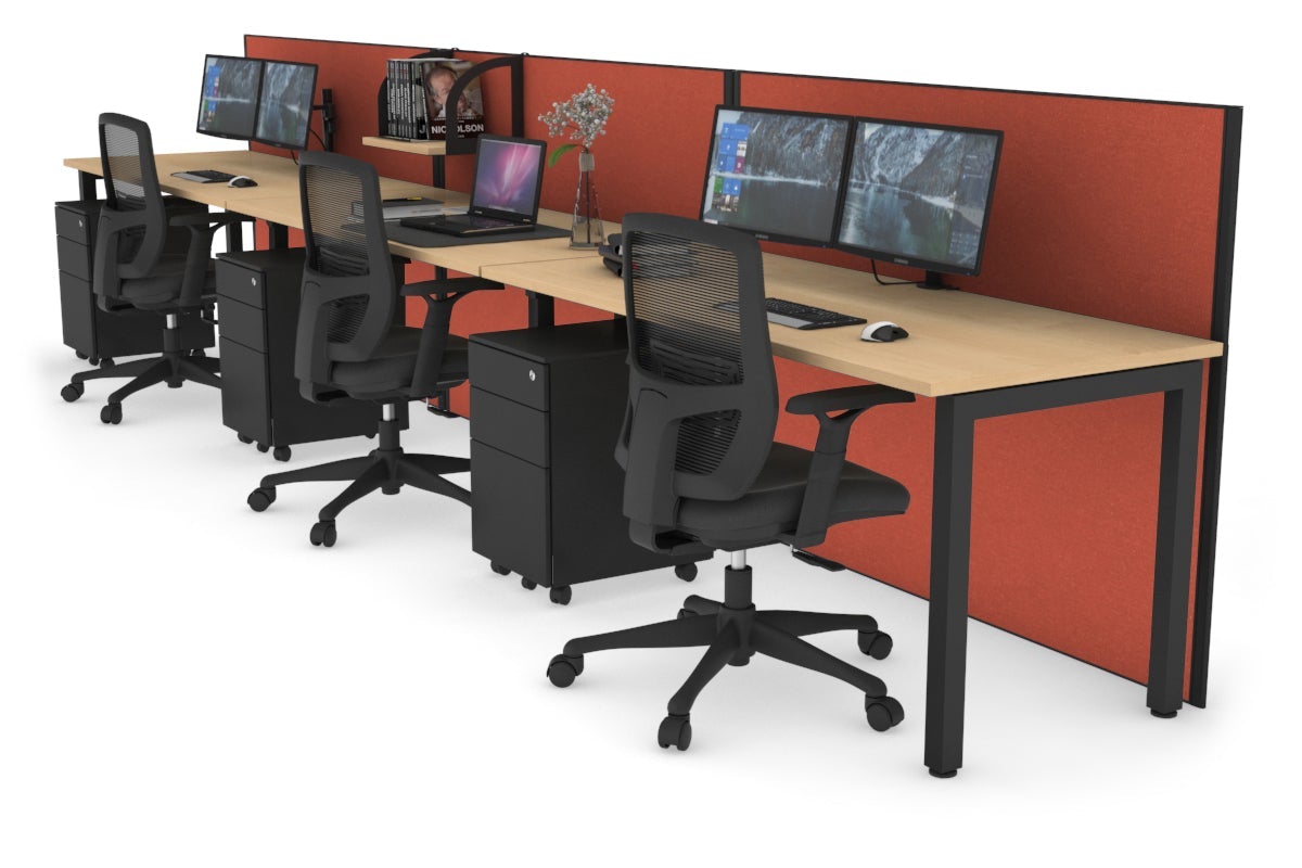 Horizon Quadro 3 Person Run Square Leg Office Workstations [1400L x 700W] Jasonl black leg maple orange squash (1200H x 4200W)