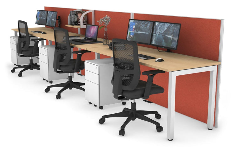 Horizon Quadro 3 Person Run Square Leg Office Workstations [1400L x 700W] Jasonl white leg maple orange squash (1200H x 4200W)